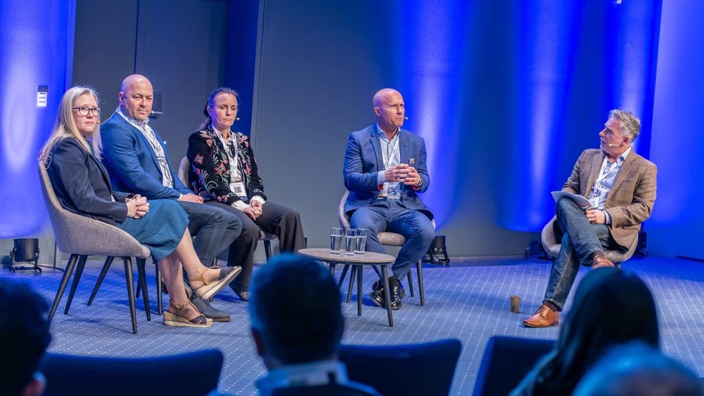Vicky Davies (far left) next to Mike Bagshaw at Arena International Global Dairy Innovation Strategies Conference